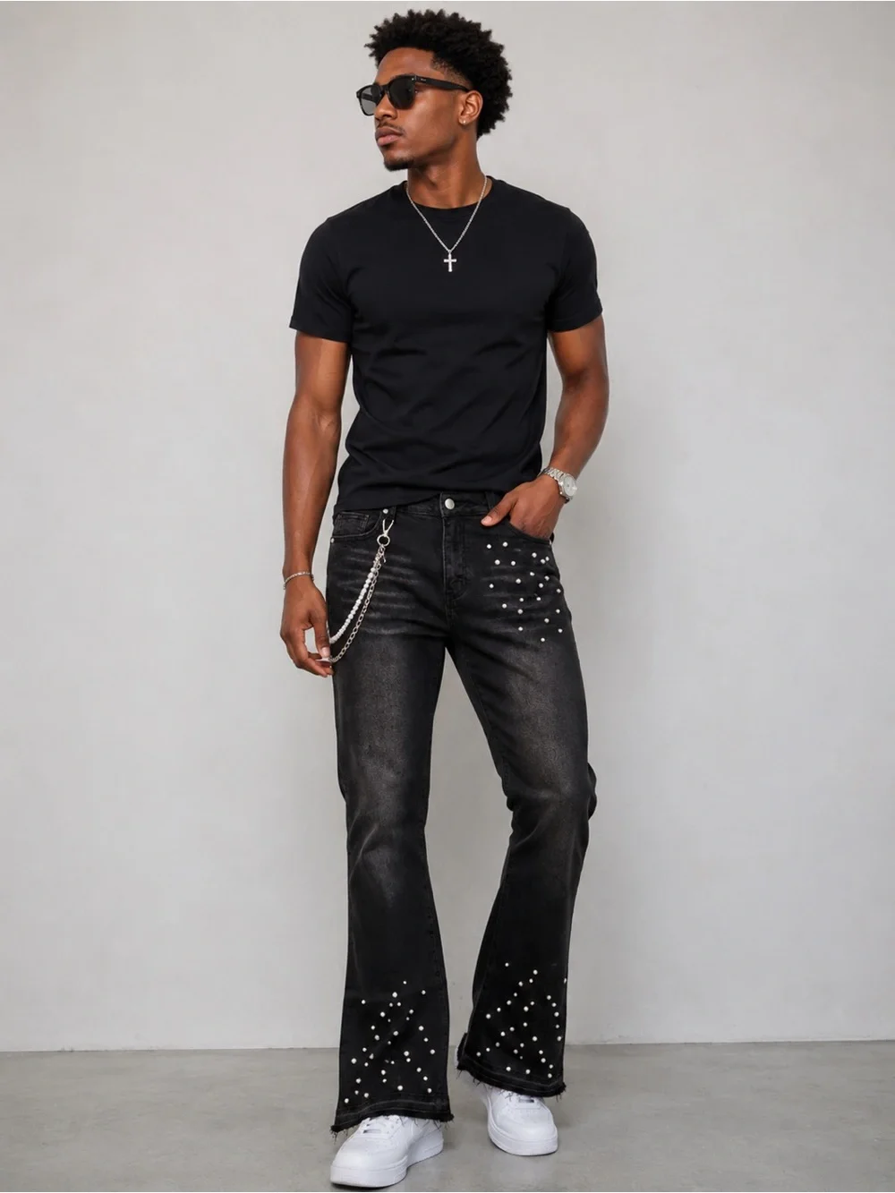 Glitz Black Studded Bootcut Jeans